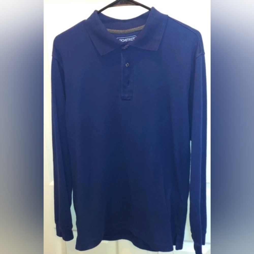 5 ARCHITECT Long-sleeved Polo Shirts Bundle- Various shades of Blue- Size S